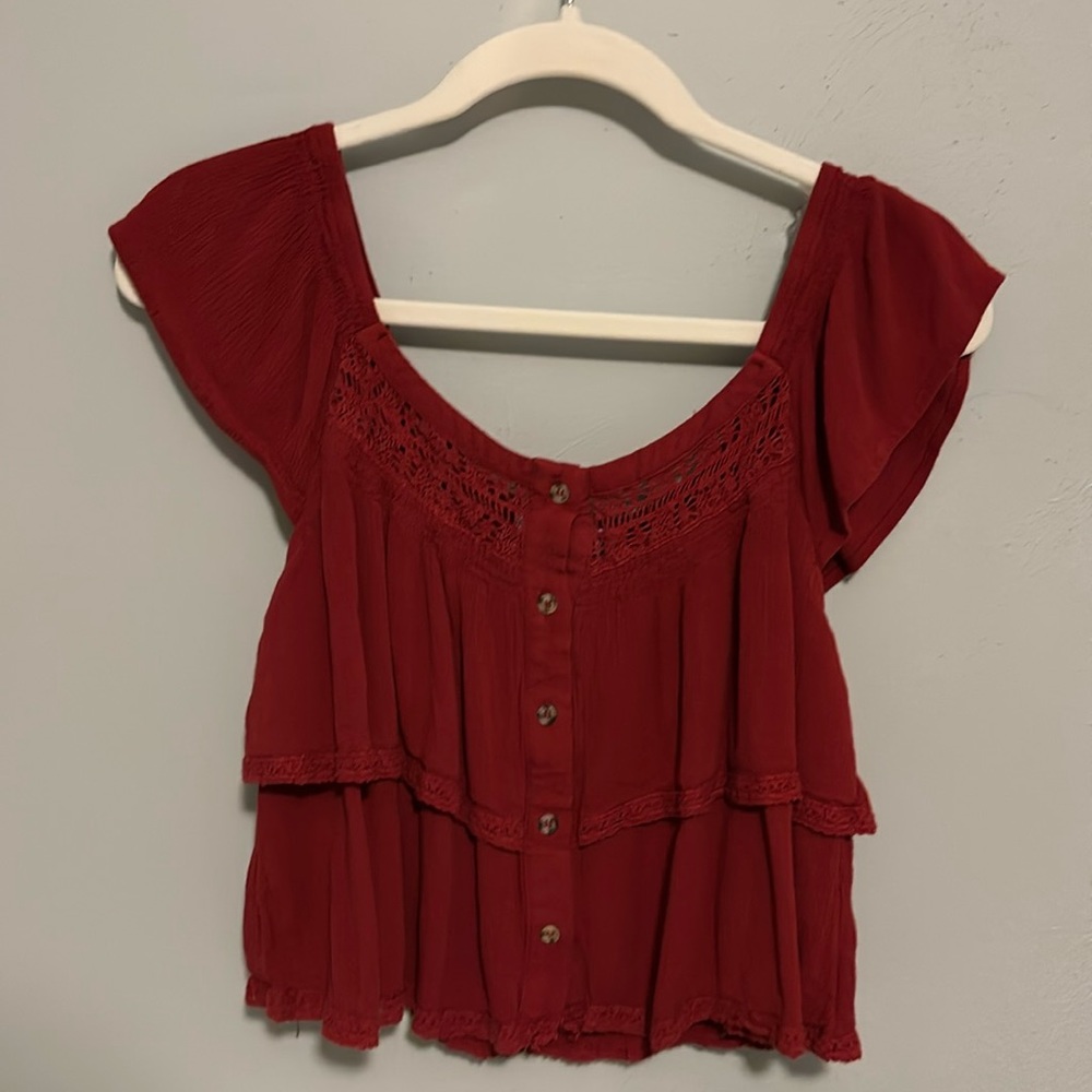 cropped red blouse